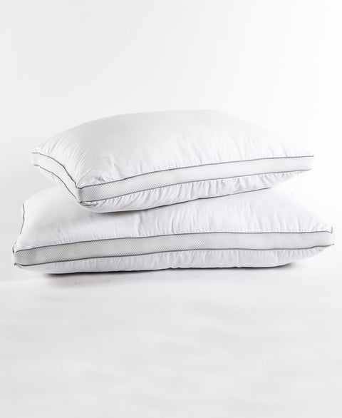 Revitalize Celliant Blend Pillow with Mesh Gusset. Made with a soft and durable 300 Thread Count 100% Cotton cover. Two parallels going across the edges,