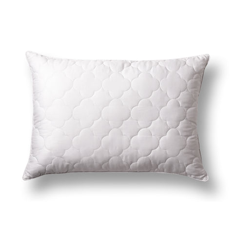 Photo from above of the Billowy Clouds Pillow with 4 inch quilted cloud pattern and is filled with high-quality, gel-fiber polyester filling with a 300 thread count cotton.