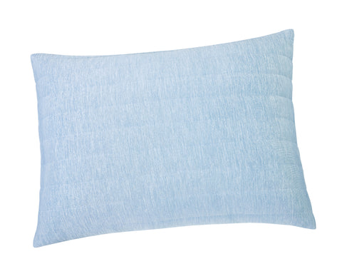 White background with light blue pillow laying flat.